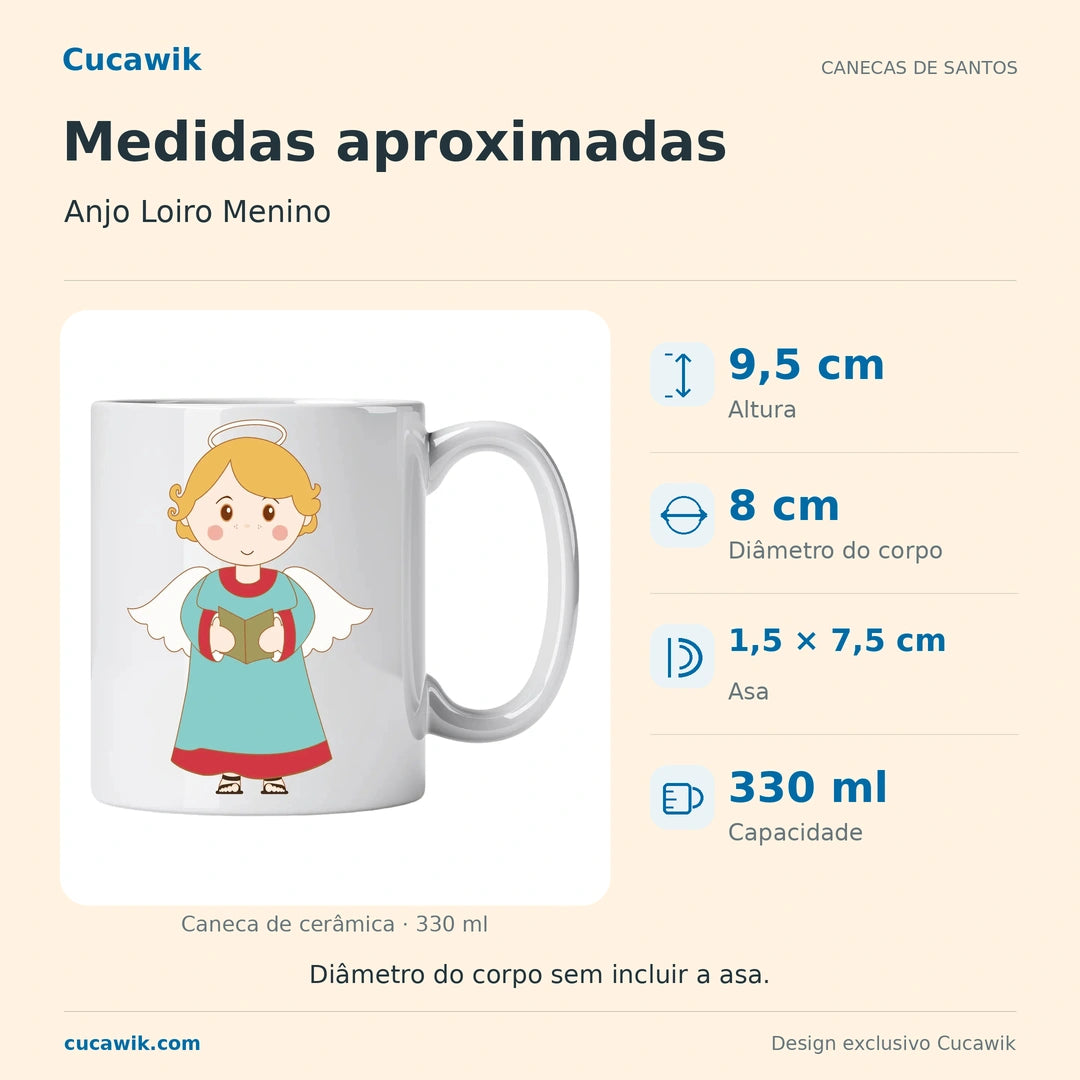 Caneca de Cerâmica Anjo Loiro Menino — Medidas aproximadas | Cucawik
