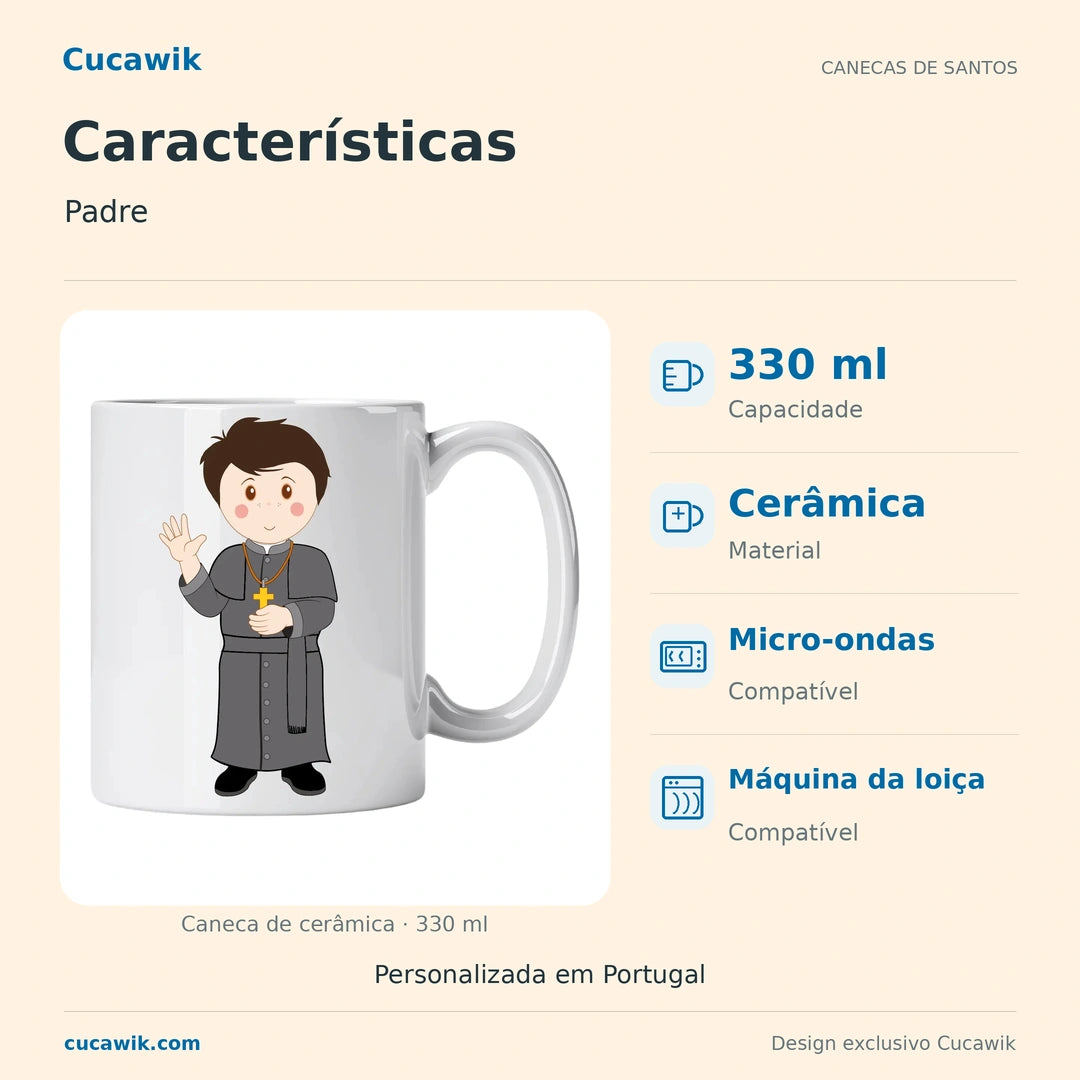 Caneca de Cerâmica Padre — Características | Cucawik