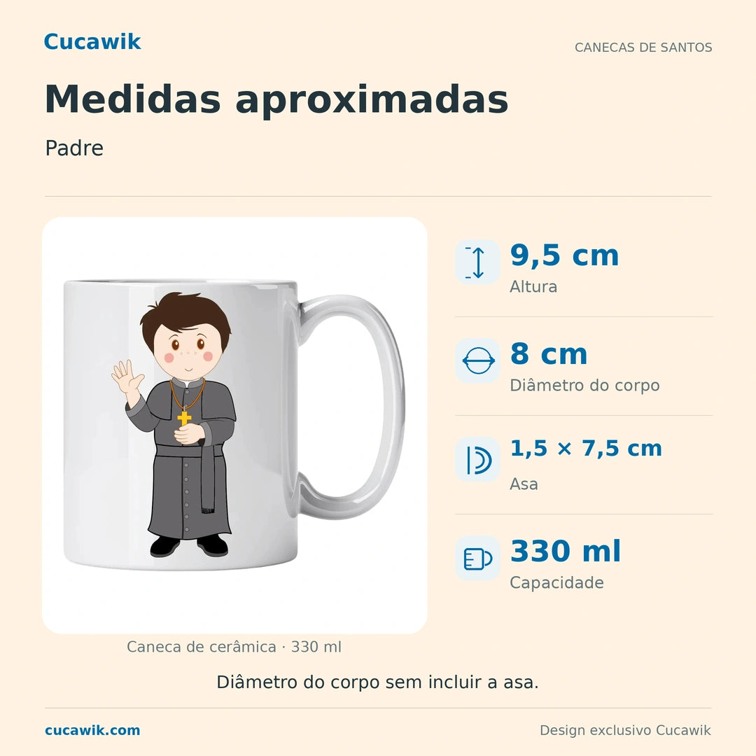Caneca de Cerâmica Padre — Medidas aproximadas | Cucawik