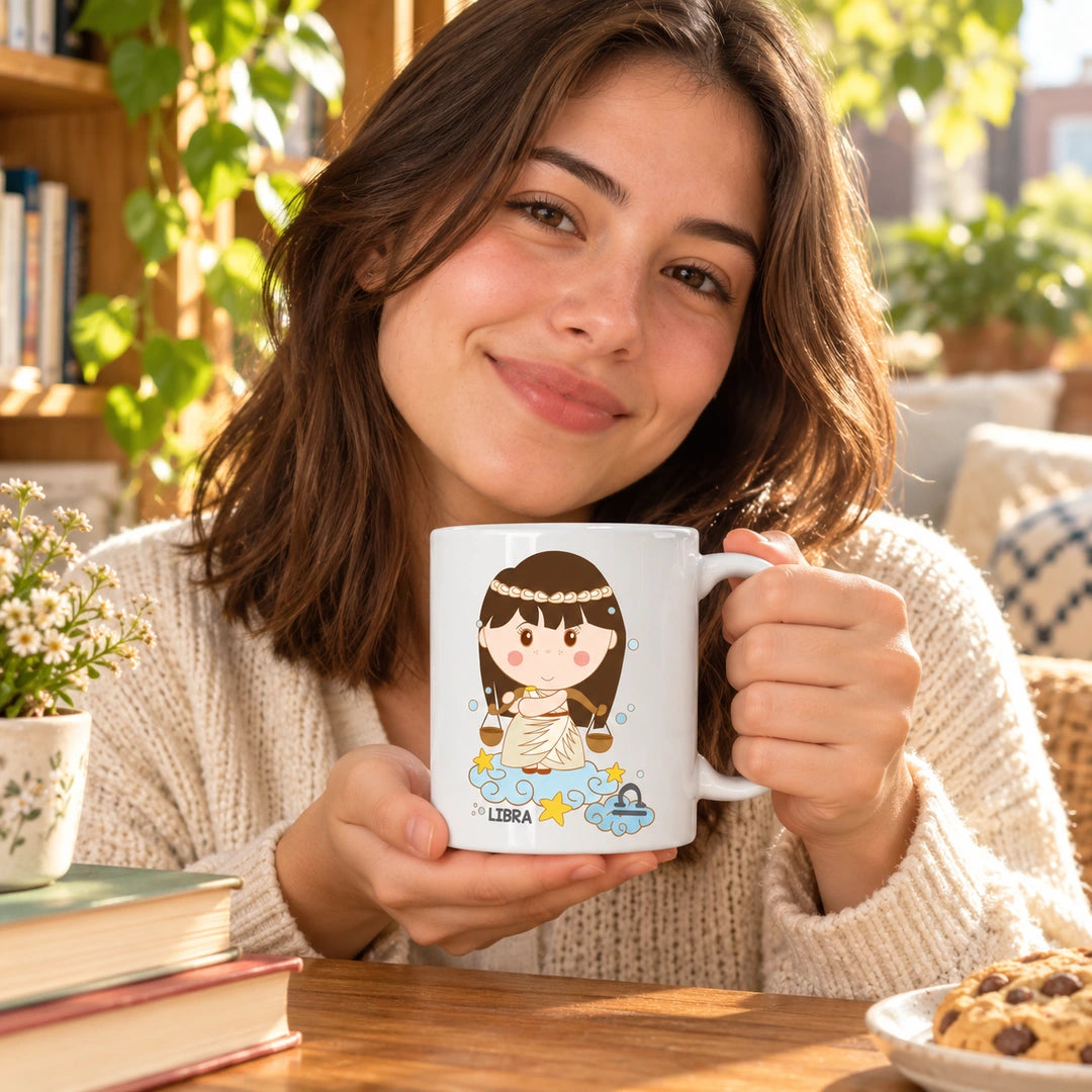 Caneca de Cerâmica Signo Balança em utilização | Cucawik