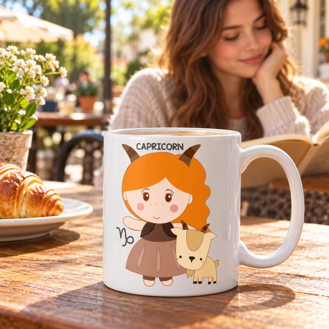 Caneca de Cerâmica Signo Capricórnio em ambiente lifestyle | Cucawik