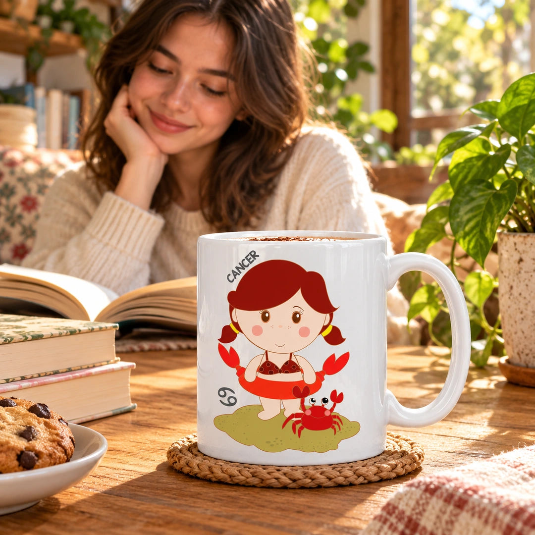 Caneca de Cerâmica Signo Caranguejo em ambiente lifestyle | Cucawik