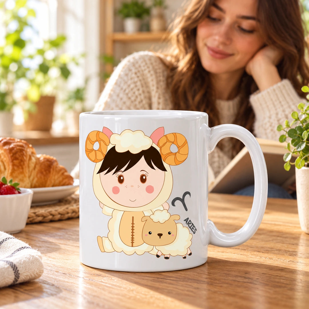 Caneca de Cerâmica Signo Carneiro em ambiente lifestyle | Cucawik