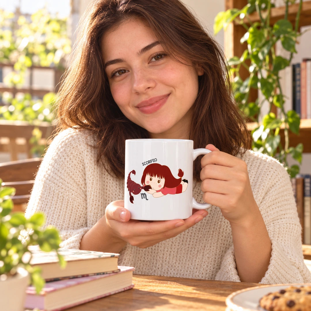 Caneca de Cerâmica Signo Escorpião em utilização | Cucawik