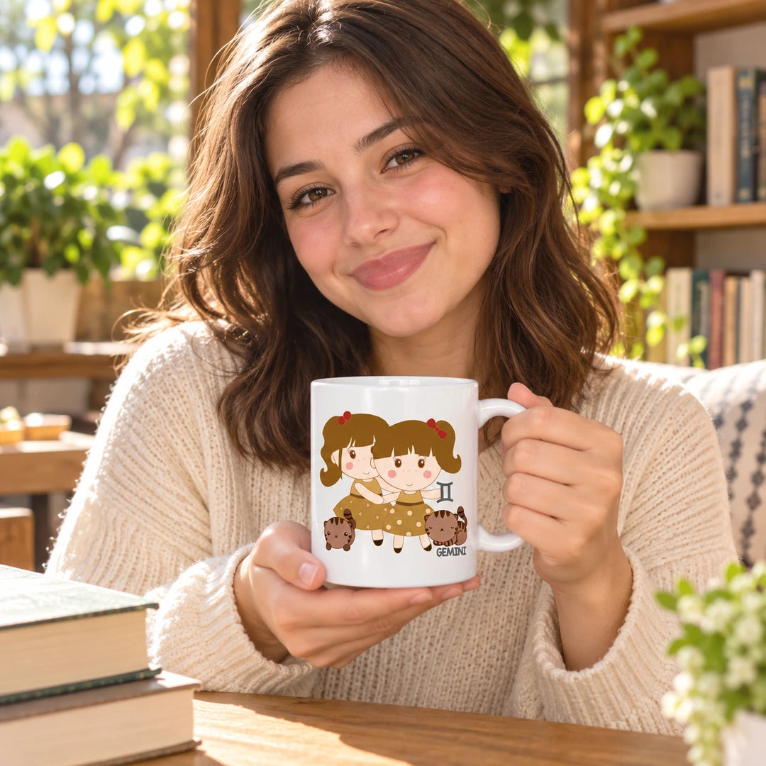 Caneca de Cerâmica Signo Gémeos em utilização | Cucawik