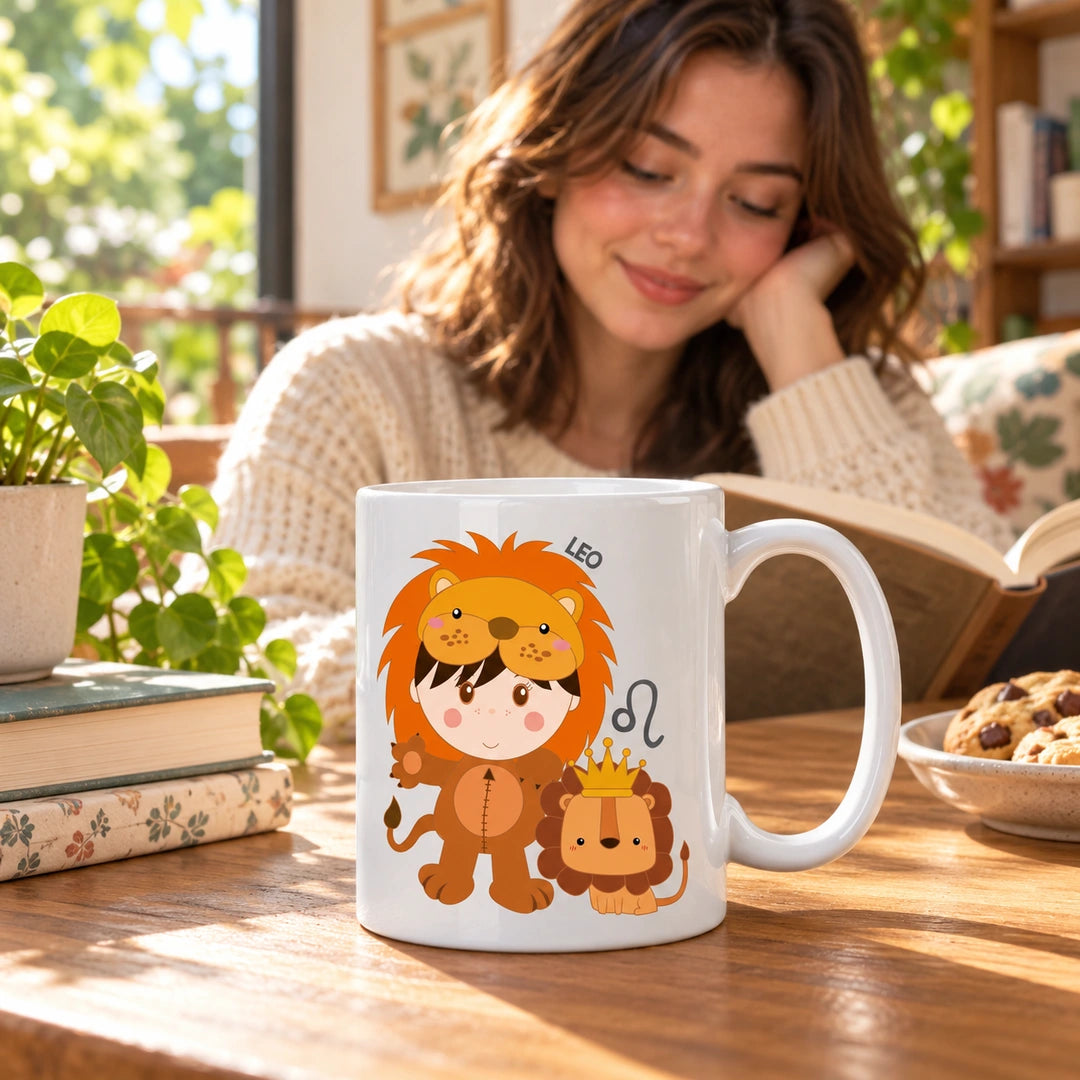 Caneca de Cerâmica Signo Leão em ambiente lifestyle | Cucawik
