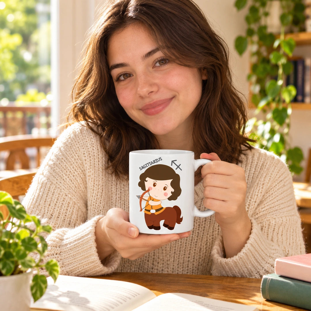Caneca de Cerâmica Signo Sagitário em utilização | Cucawik
