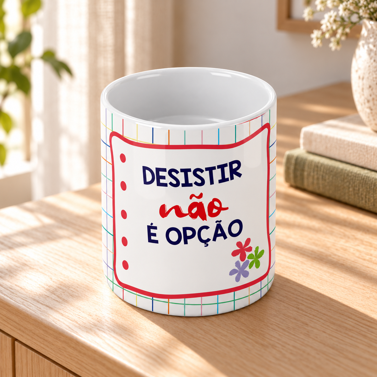 Copo de Cerâmica com a Frase "Desistir Não é Opção" — ambiente lifestyle