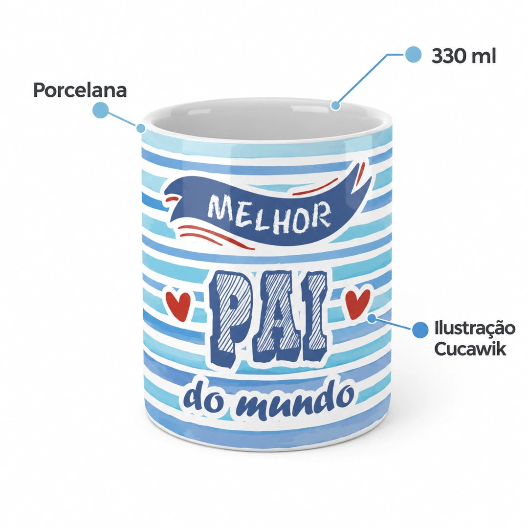 Copo de Cerâmica com a Frase "Melhor Pai do Mundo" — características — porcelana, 330 ml