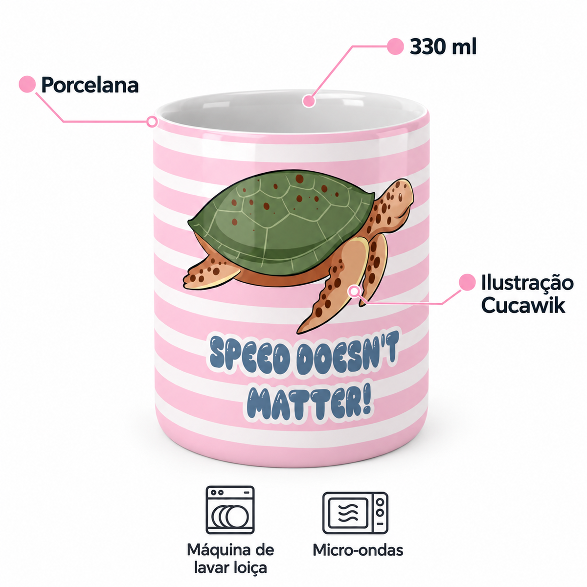Copo de Cerâmica com a Frase "Speed Doesn't Matter!" — porcelana, 330 ml, máquina de lavar loiça e micro-ondas