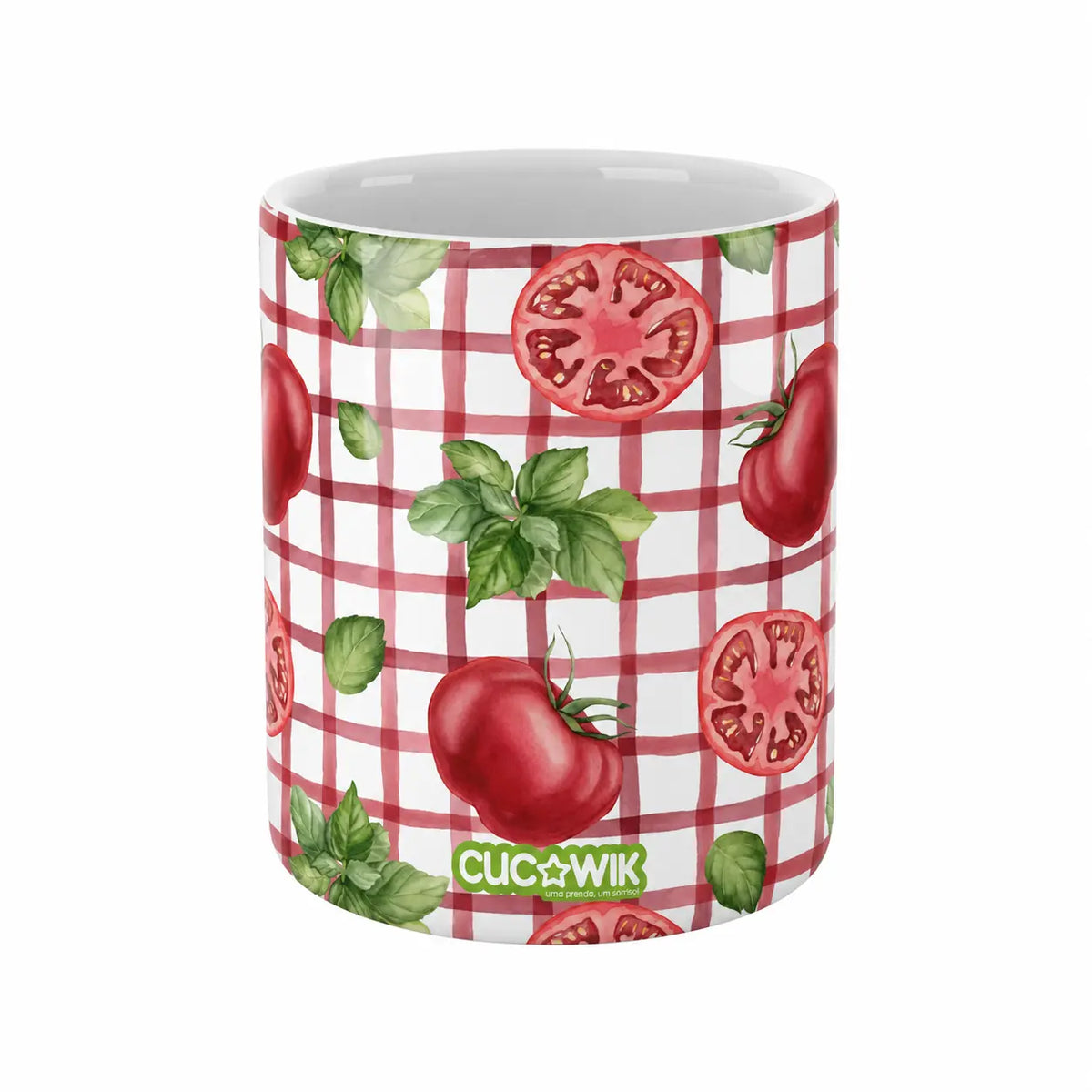 Copo de Cerâmica Tomate Manjericão Xadrez