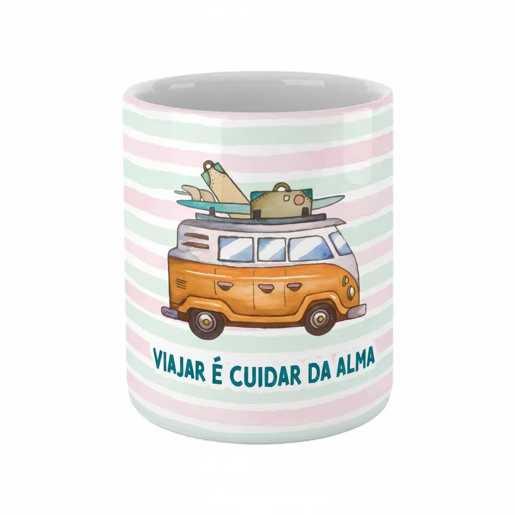 Copo de Cerâmica com Mensagem Inspiradora "Viajar é Cuidar da Alma" | Cucawik