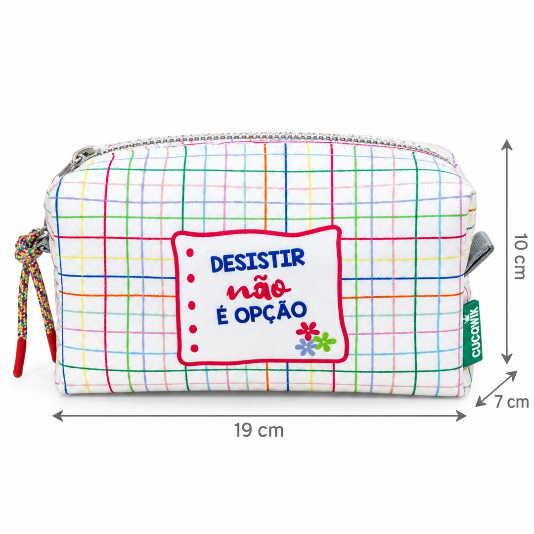Necessaire Médio Impermeável Eden "Desistir Não é Opção" — com medidas