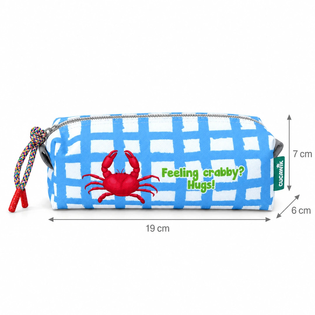 Necessaire Pequeno Impermeável Eden "Feeling Crabby? Hugs!" — com medidas
