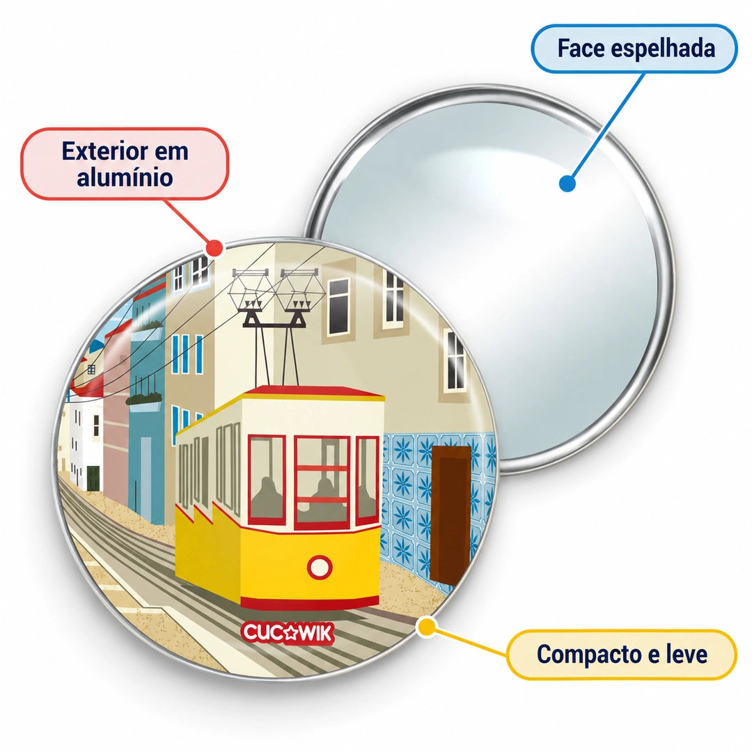 Espelho de bolso Redondo Miro Eléctrico Bica Lisboa — características e materiais