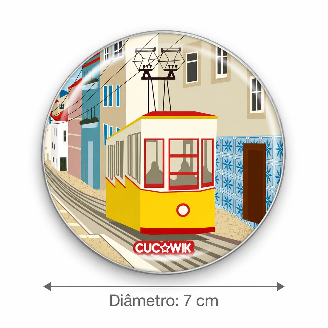 Espelho de bolso Redondo Miro Eléctrico Bica Lisboa — medidas — diâmetro 7 cm