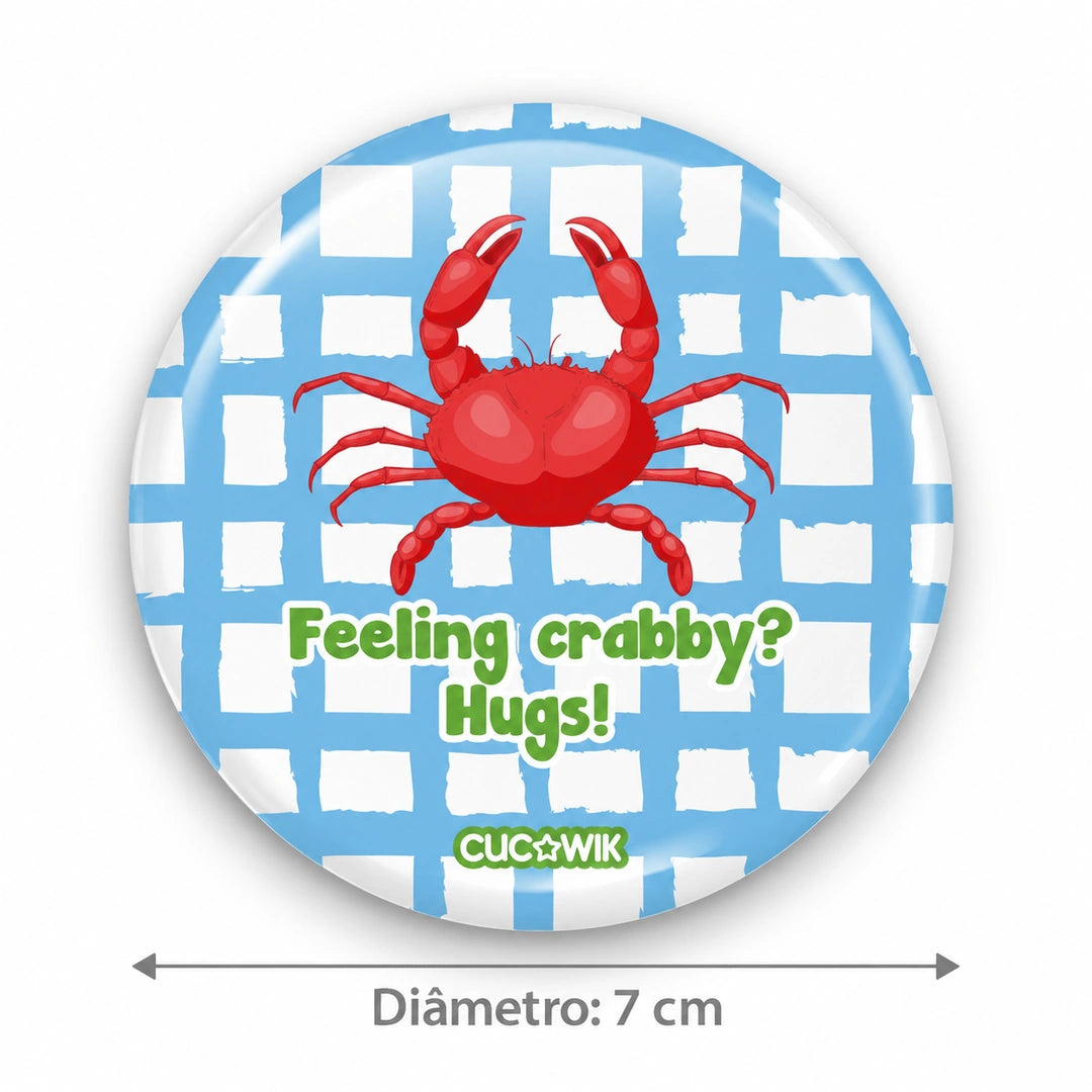 Espelho de bolso Redondo Miro "Feeling Crabby? Hugs!" — medidas — diâmetro 7 cm