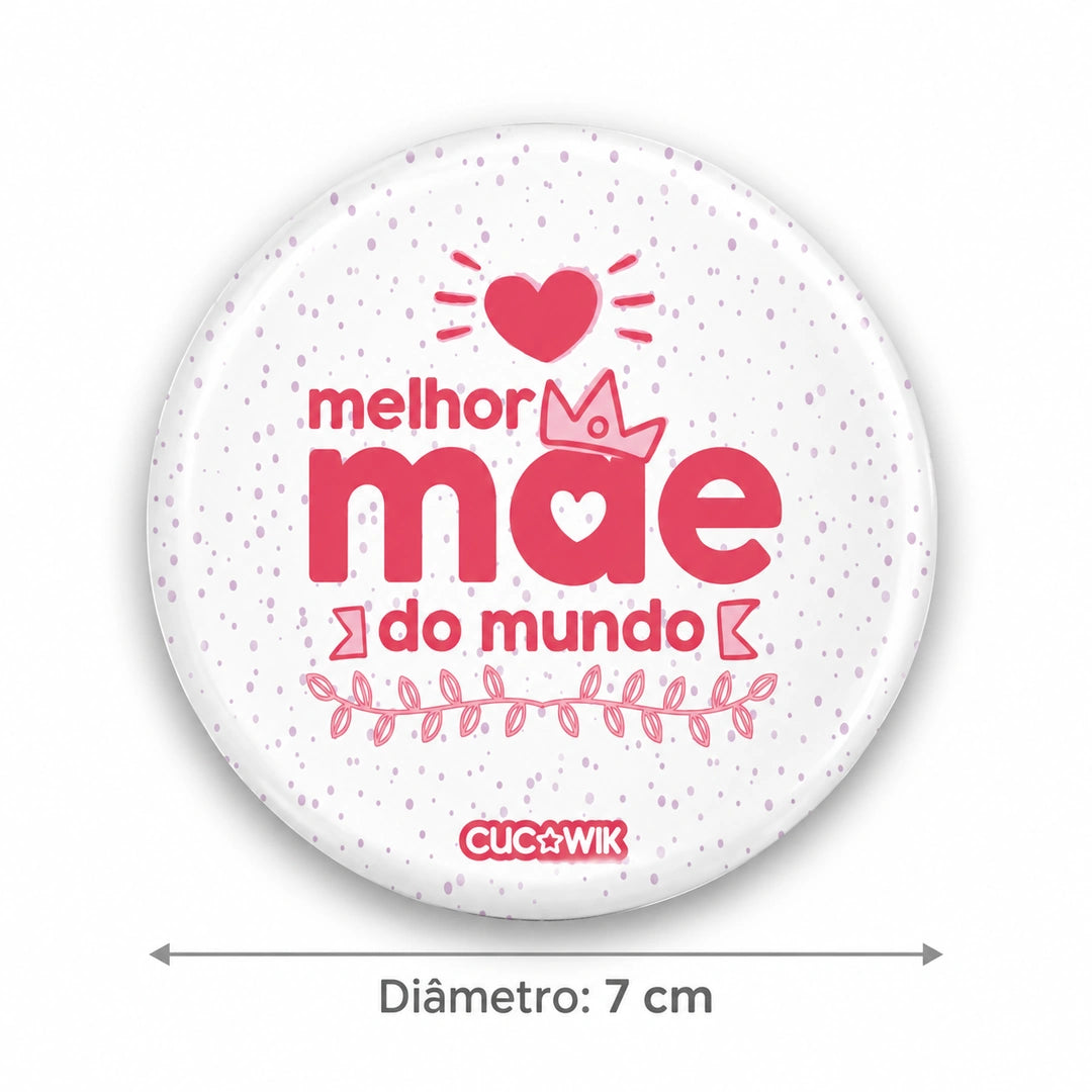 Espelho de bolso Redondo Miro "Melhor Mãe do Mundo" — medidas — diâmetro 7 cm