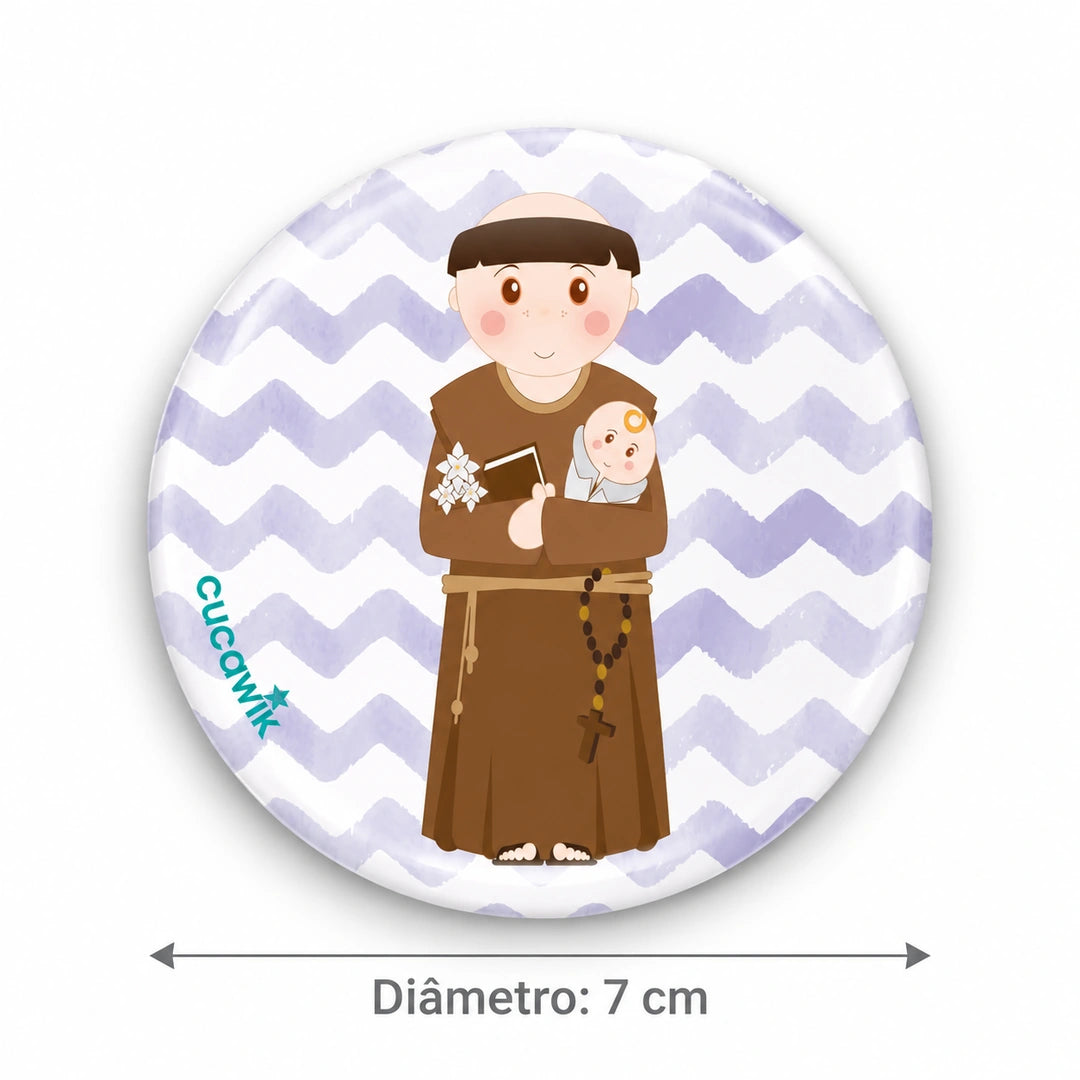 Espelho de bolso Redondo Miro Santo António — medidas — diâmetro 7 cm