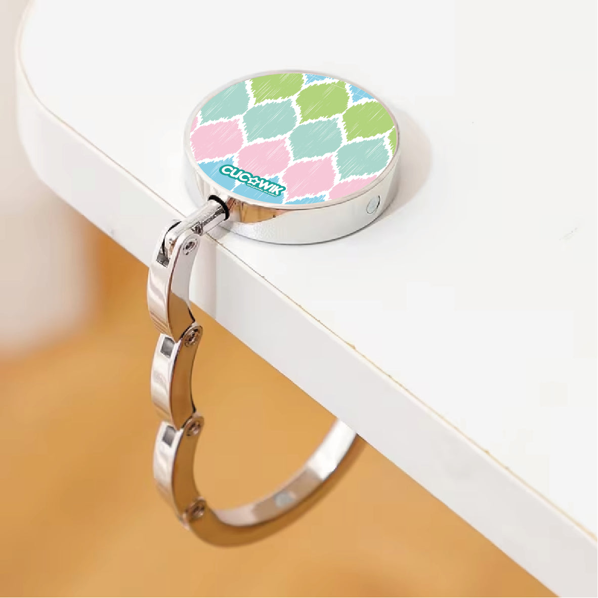 Gancho de Mala Dobrável para Mesa Ikat Pastel Rosa Verde Azul | Cucawik