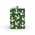 Garrafa de Bolso em Aço Inoxidável Mar e Âncoras Branco e Verde