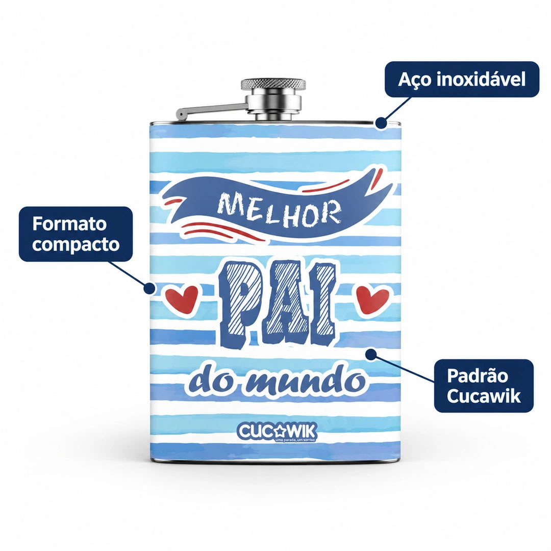 Garrafa de Bolso em Aço Inoxidável Melhor Pai do Mundo — características