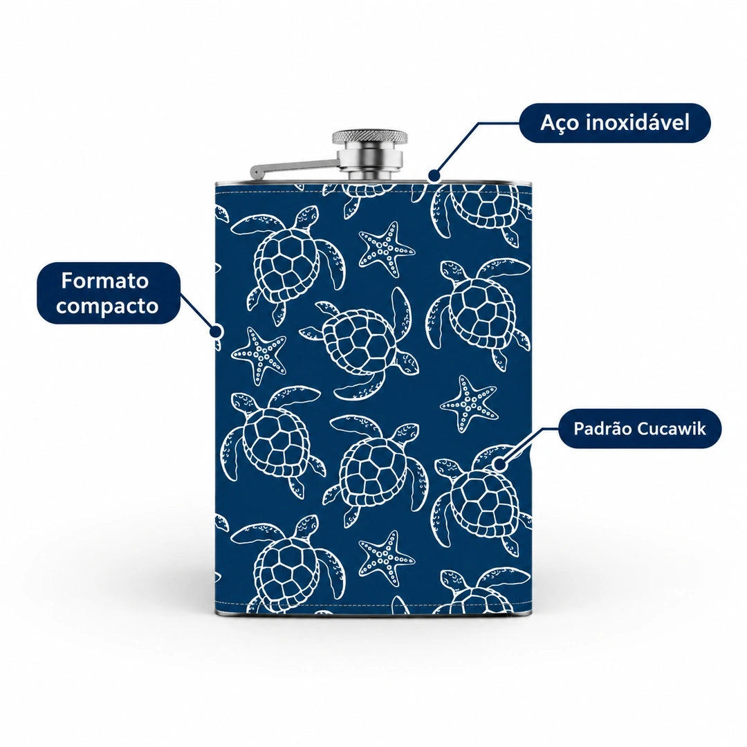 Garrafa de Bolso em Aço Inoxidável Tartarugas Marinhas Azul — características