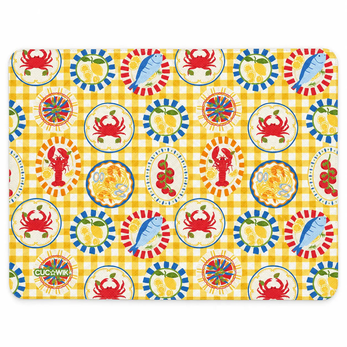 Individual de Mesa Retangular Pratos Mediterrânicos Xadrez Amarelo | Cucawik