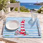 Individual de Mesa Retangular Farol Vermelho Fundo Riscas Azuis — utilizacao