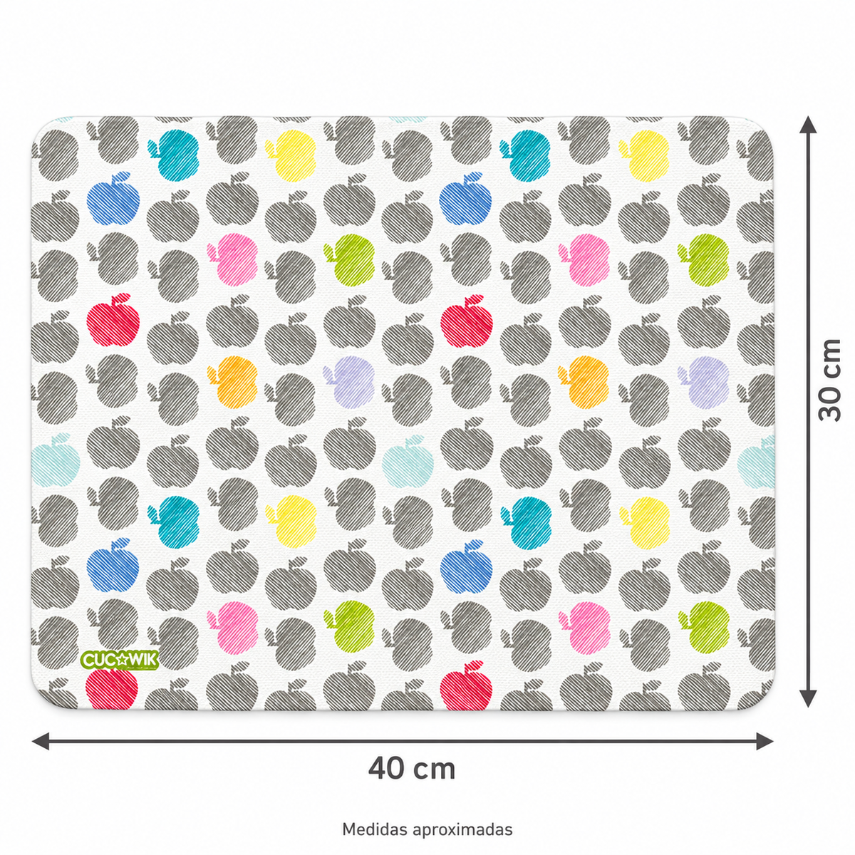 Individual de Mesa Retangular Maçãs Coloridas — medidas