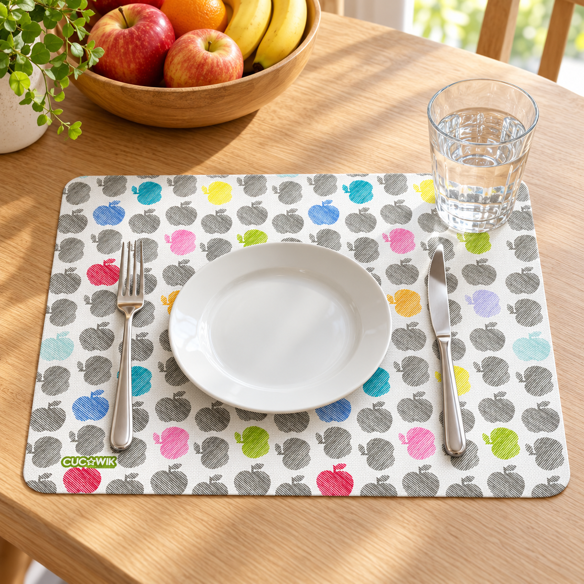 Individual de Mesa Retangular Maçãs Coloridas — utilizacao