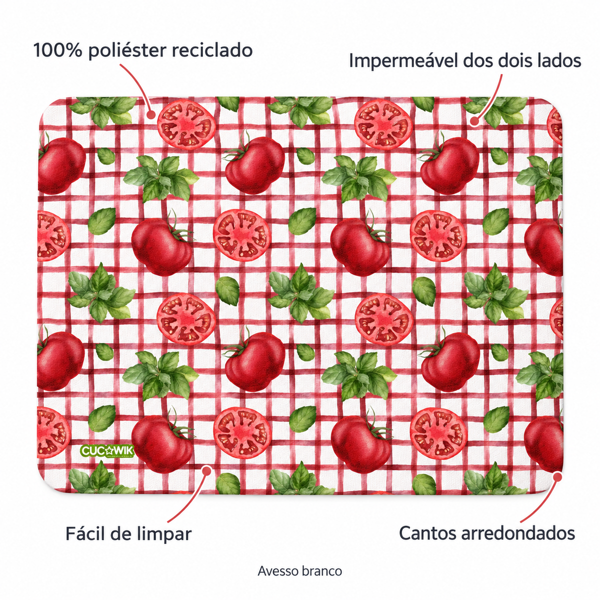Individual de Mesa Retangular Tomate Manjericão Xadrez — caracteristicas