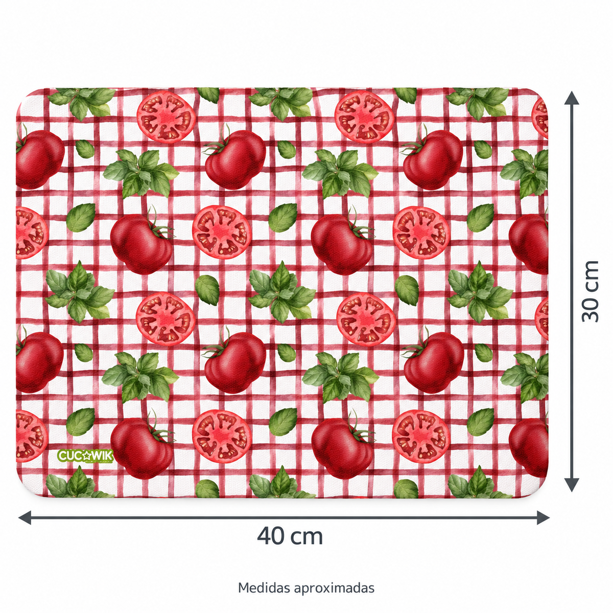 Individual de Mesa Retangular Tomate Manjericão Xadrez — medidas