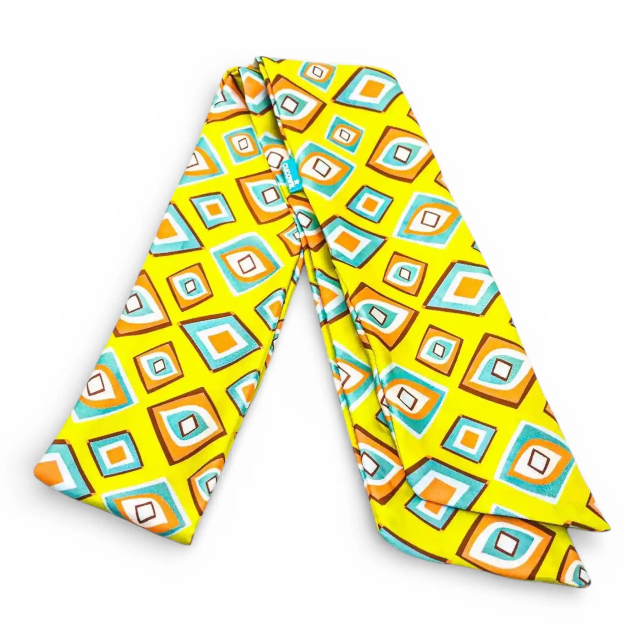 Lenço Faixa de Cetim Kelly 7x100 Losangos Azul, Laranja e Amarelo | Cucawik