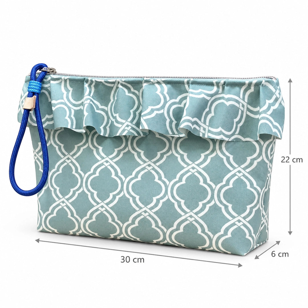 Medidas da bolsa Maggy Quatrefoil Verde Água: largura 30 cm, altura 22 cm, base 6 cm, Cucawik