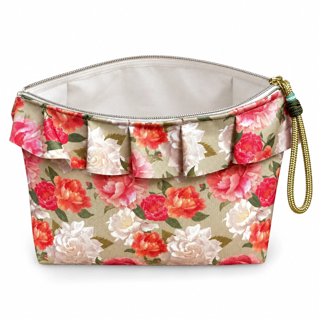 Bolsa Maggy Rosas aberta e vazia, interior branco sem forro nem divisórias, Cucawik