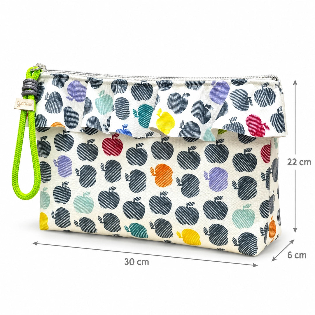 Medidas da Maggy Maçãs Coloridas: largura 30 cm, altura 22 cm e base 6 cm, Cucawik