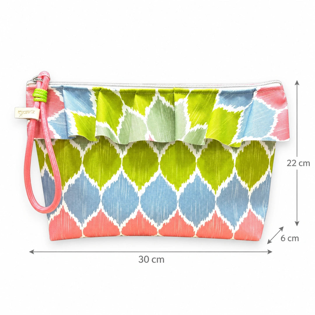 Bolsa Maggy Ikat Pastel Rosa Verde Azul Cucawik com medidas de 30 × 22 × 6 cm
