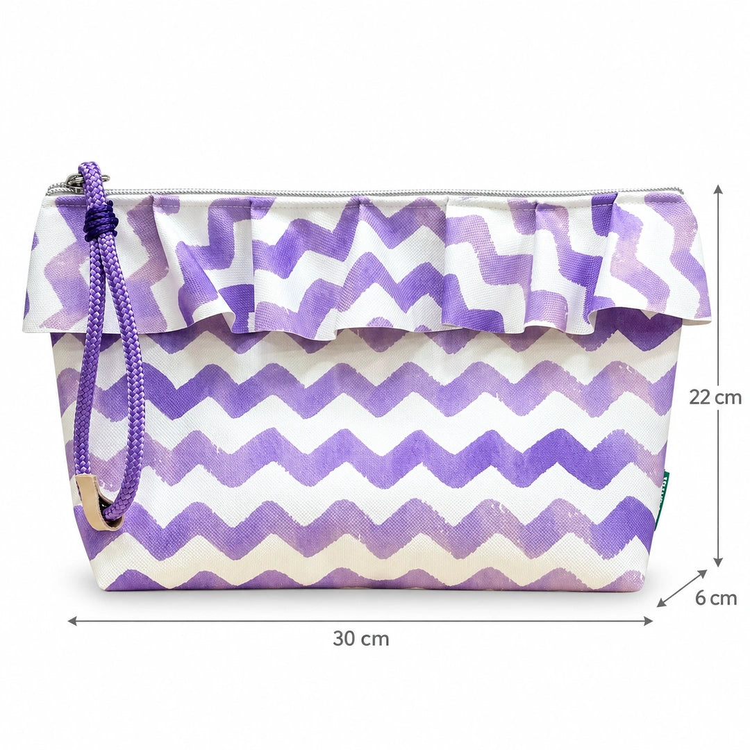 Bolsa Maggy Chevron Roxo Aguarela Cucawik com medidas de 30 × 22 × 6 cm