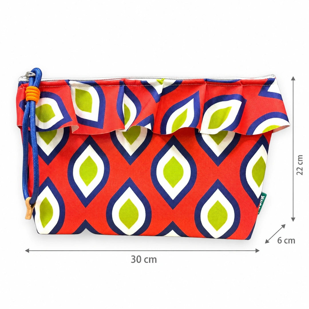 Bolsa Maggy Retro Pops Laranja Verde Azul Cucawik com medidas de 30 × 22 × 6 cm