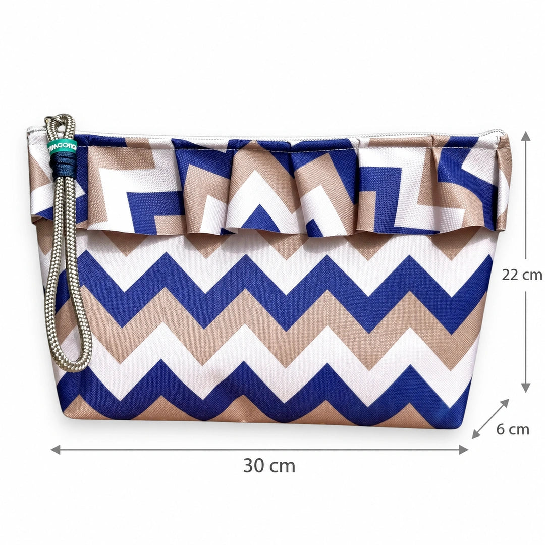 Bolsa Maggy Chevron Azul Cinzento Branco Cucawik com medidas de 30 × 22 × 6 cm