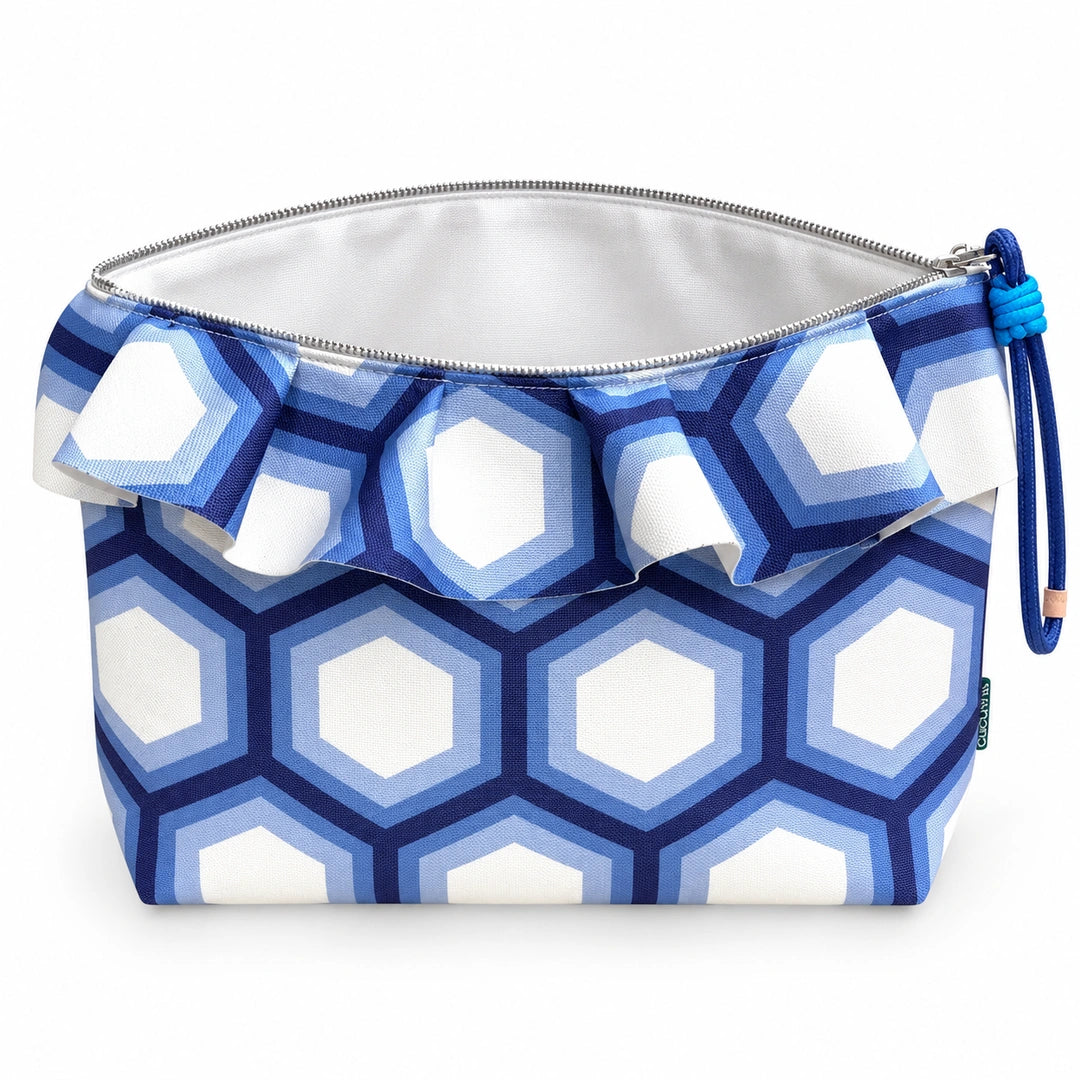 Maggy com Folho Hexágonos Azul Concêntrico — bolsa aberta