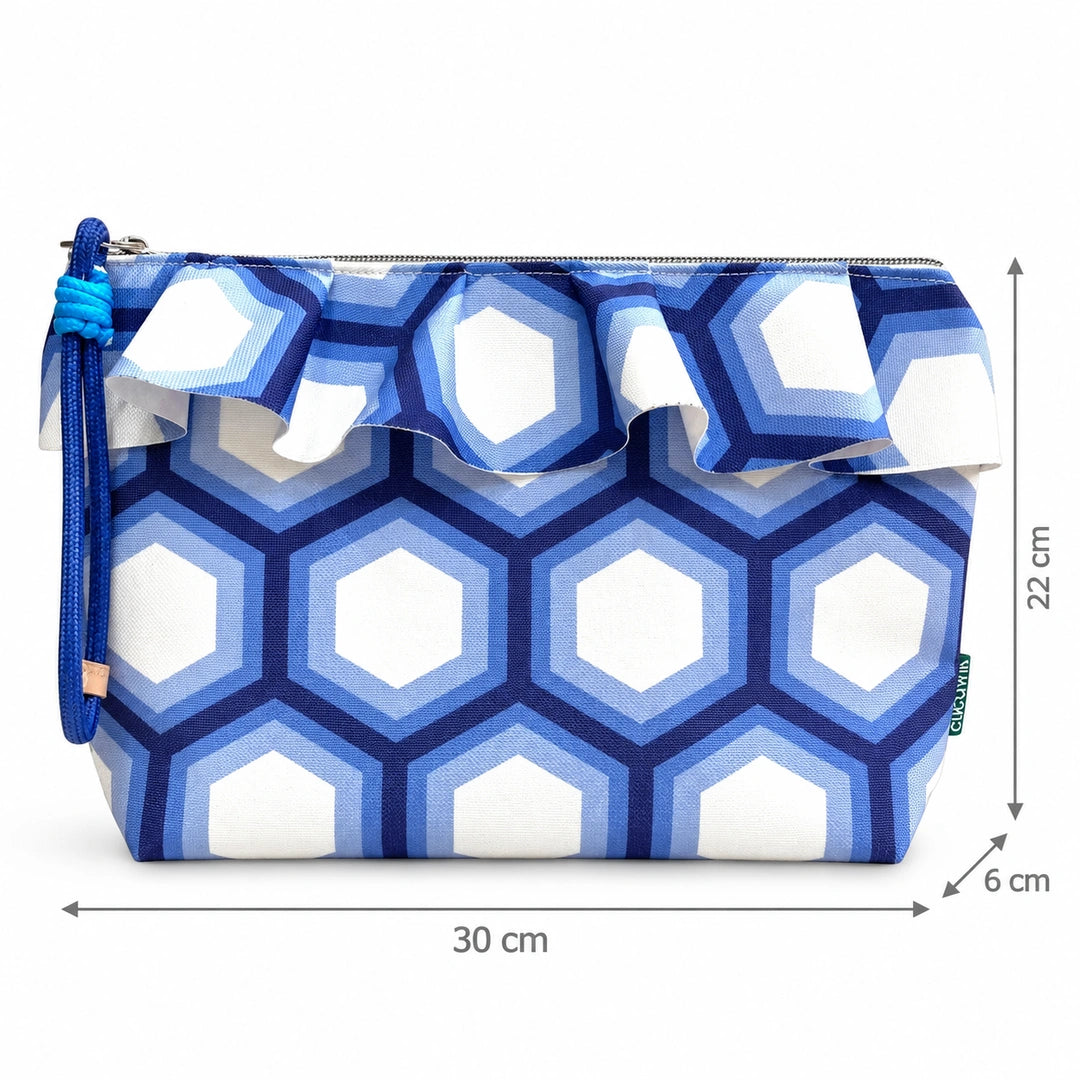 Maggy com Folho Hexágonos Azul Concêntrico — medidas