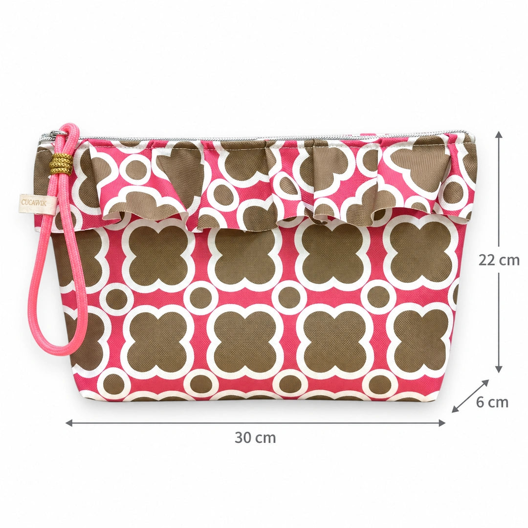 Necessaire Grande Impermeável Maggy com Folho Mosaico Verde Rosa — com medidas 30 × 22 × 6 cm