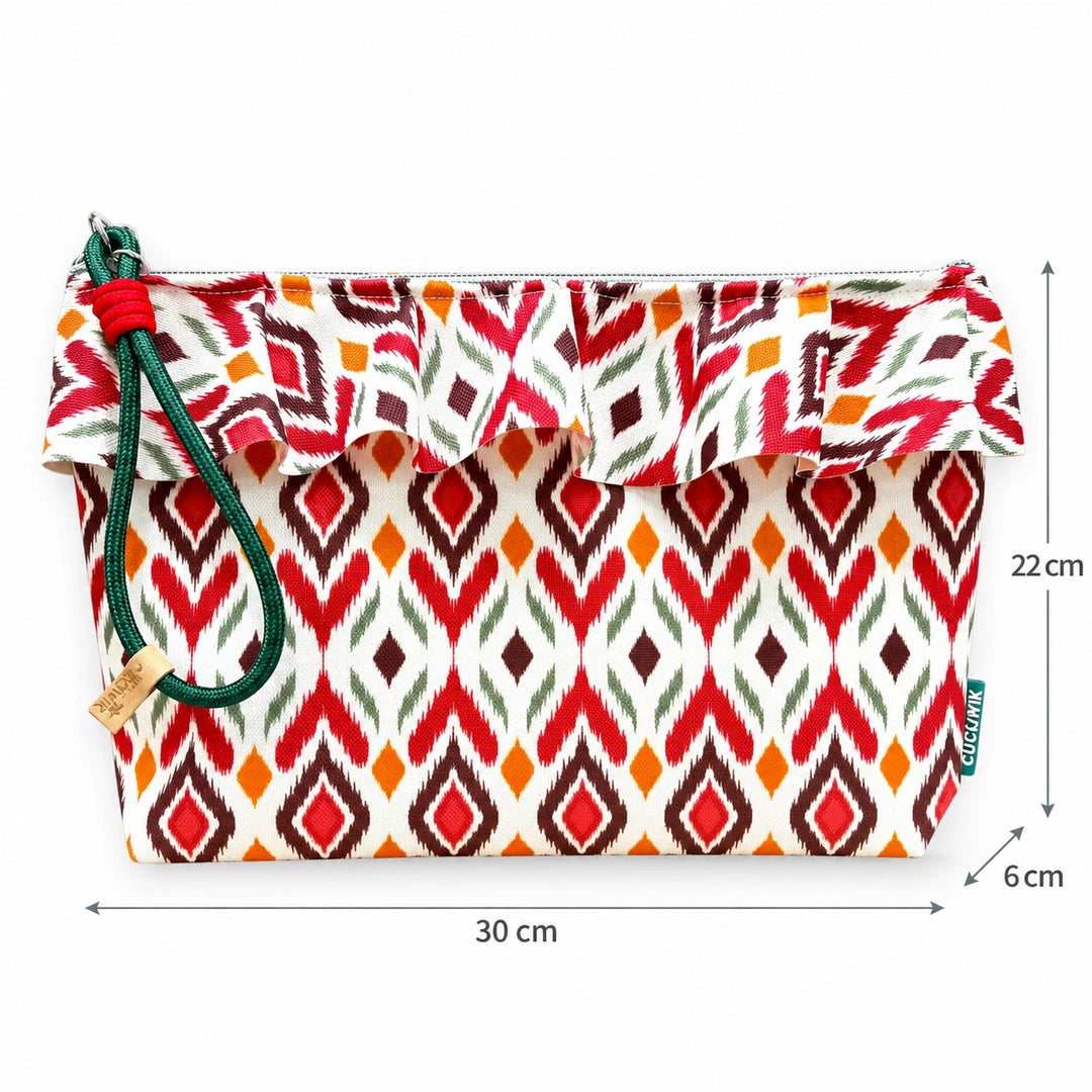 Necessaire Grande Impermeável Maggy com Folho Ikat Losangos Multicor — com medidas 30 × 22 × 6 cm