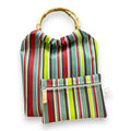 Mala Stella com Pegas de Bambu Riscas Coloridas Vermelho