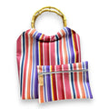 Mala Stella com Pegas de Bambu Riscas Coloridas Rosa
