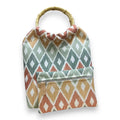 Mala Stella com Pegas de Bambu Ikat Castanho Verde Bege