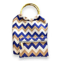 Mala Stella com Pegas de Bambu Geométrico Chevron Azul Cinzento Branco