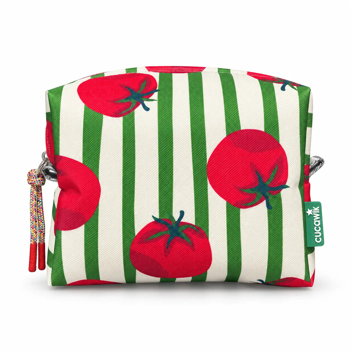 Necessaire Grande Impermeável Eden Tomates Fundo Riscas Verdes